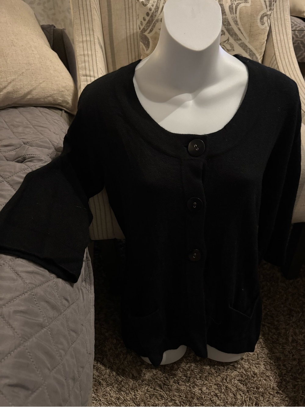 Carolyn Taylor Black Short-Sleeve Button Cardigan